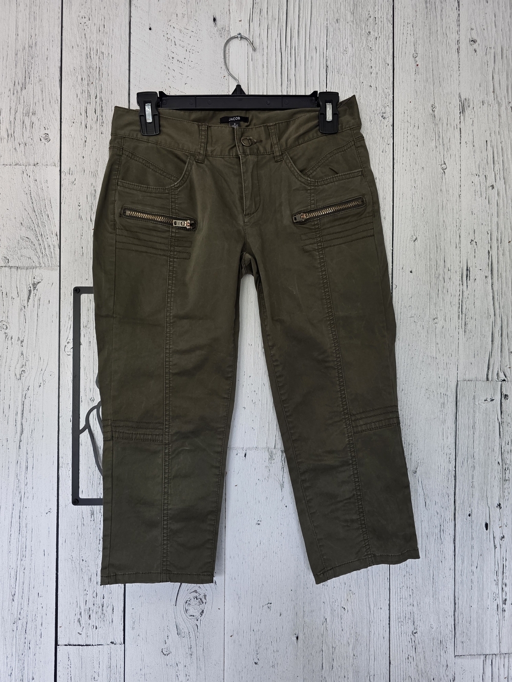 Jacob Olive Green Cargo Capri Pants Size 4 Stretch Utility Zip Pocket Summer